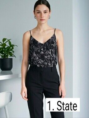 1 STATE Black Snakeskin V-Neck Cami Adjustable Straps L.